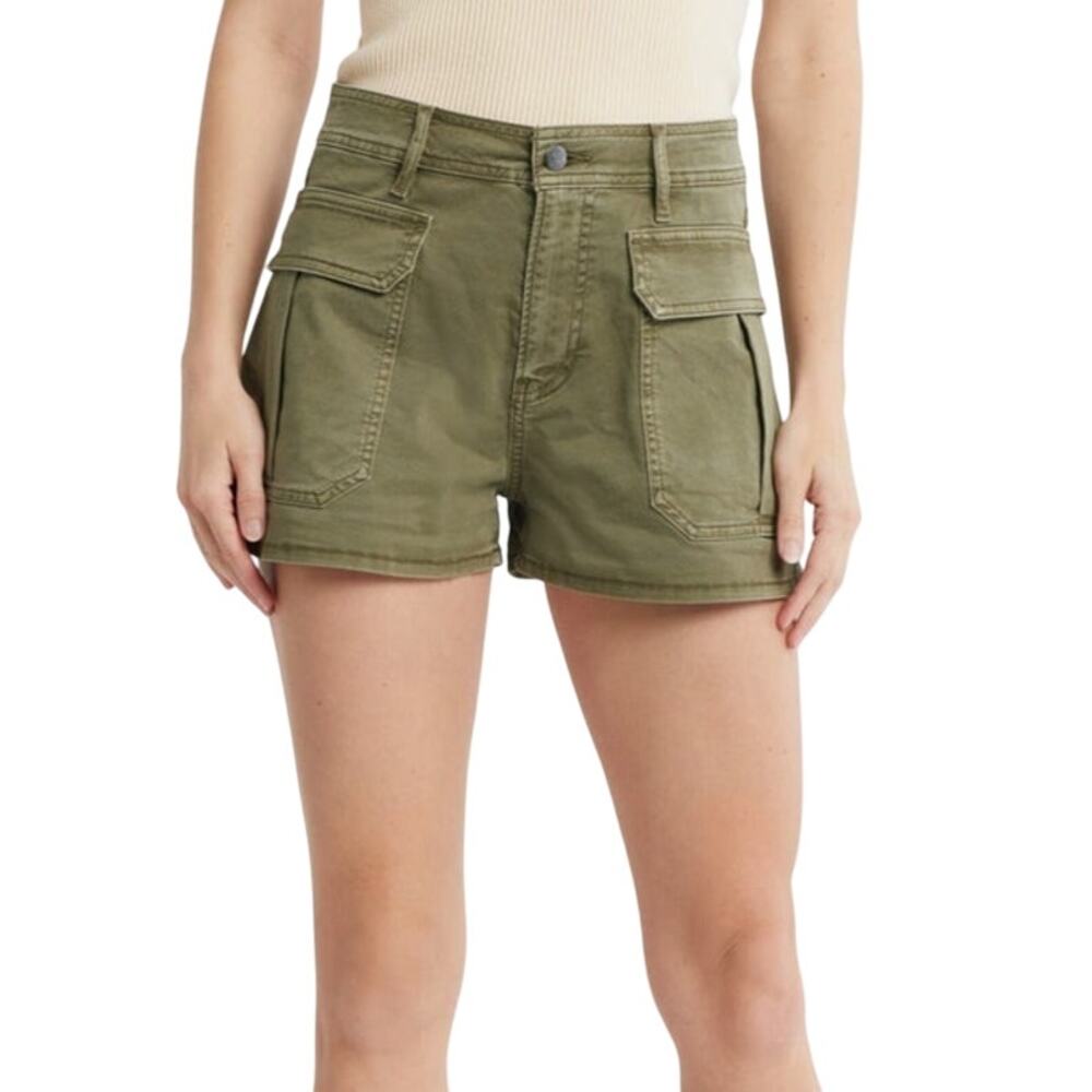 Veronica Beard Mallory stretch high rise cotton cargo shorts green size 24